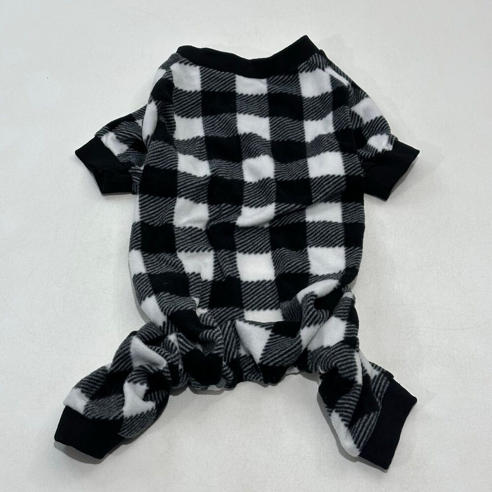 Scenereal Pet Dog Pajamas Fleece Buffalo Plaid Black White, Size S